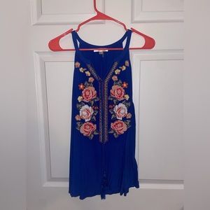 Andreé Blue Tank with stitched flowers